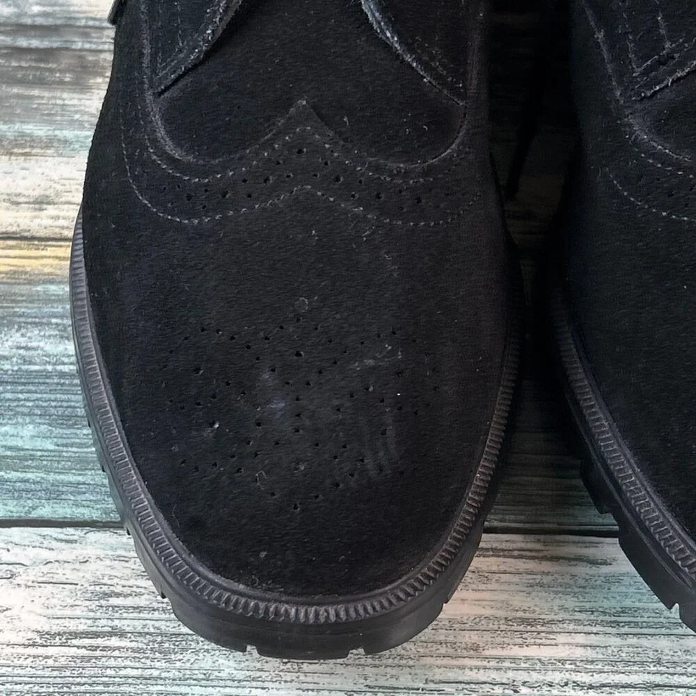 Eddie Bauer Vintage Ankle Boots Size 12M Black Suede Wingtip Lace Up Made In USA - Picture 9 of 14